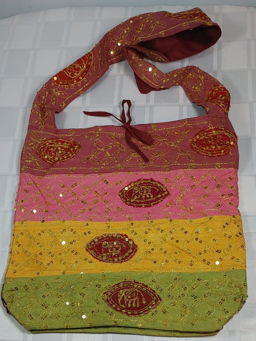 Shylaa Creations Handcrafted Multicolor Shoulder Bag, Pink, Yellow, Green